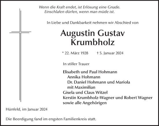 Traueranzeige von Augustin Gustav Krumbholz von FZ