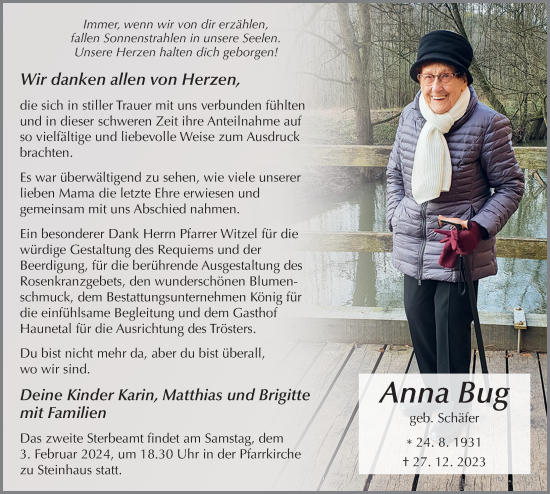 Traueranzeige von Anna Bug von Fuldaer Zeitung