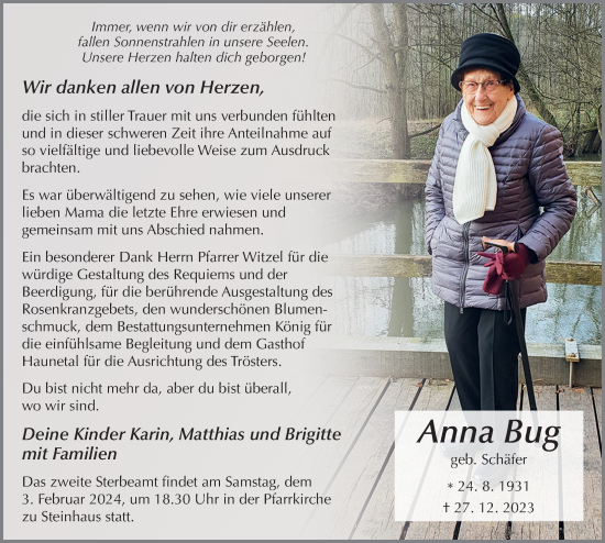 Traueranzeige von Anna Bug