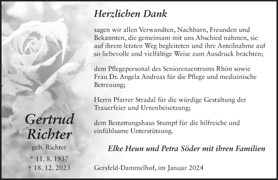 Traueranzeige von Gertrud Richter von Fuldaer Zeitung