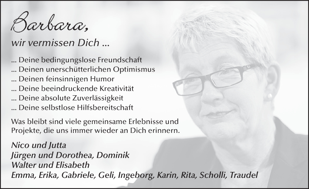  Traueranzeige für Barbara Muncke-Wehner vom 13.01.2024 aus FZ