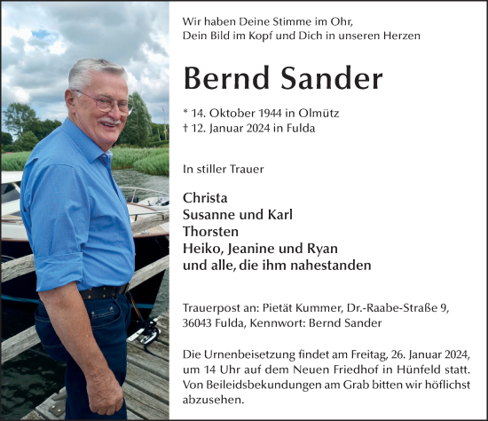 Traueranzeige von Bernd Sander von FZ
