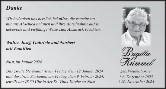 Traueranzeige von Brigitta Krimmel von FZ