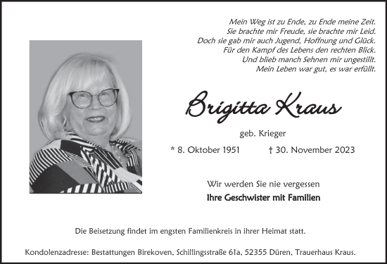Traueranzeige von Brigitte Kraus von FZ