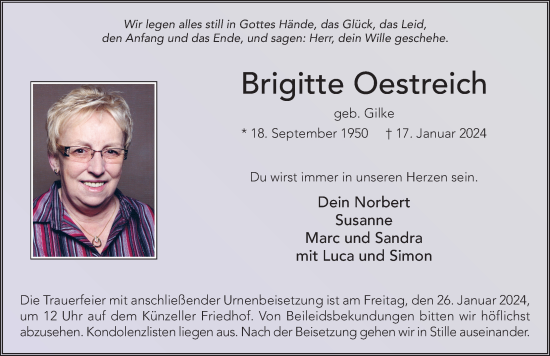Traueranzeige von Brigitte Oestreich von FZ
