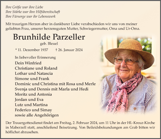 Traueranzeige von Brunhilde Parzeller von FZ