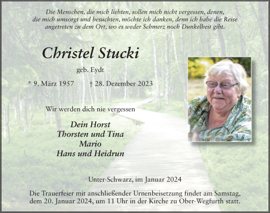 Traueranzeige von Christel Stucki von FZ