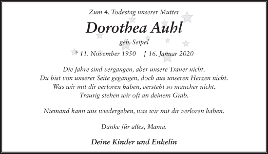 Traueranzeige von Dorothea Auhl von FZ