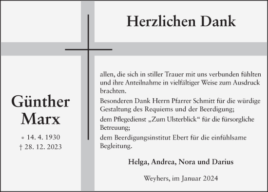 Traueranzeige von Günther Marx von Fuldaer Zeitung