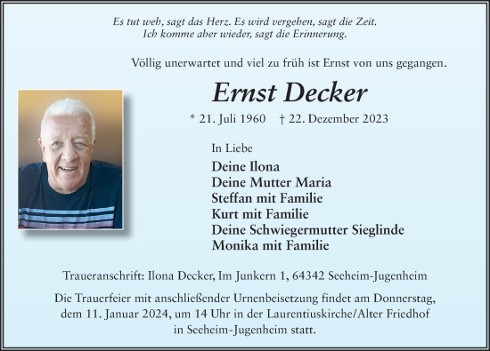 Traueranzeige von Ernst Decker von FZ