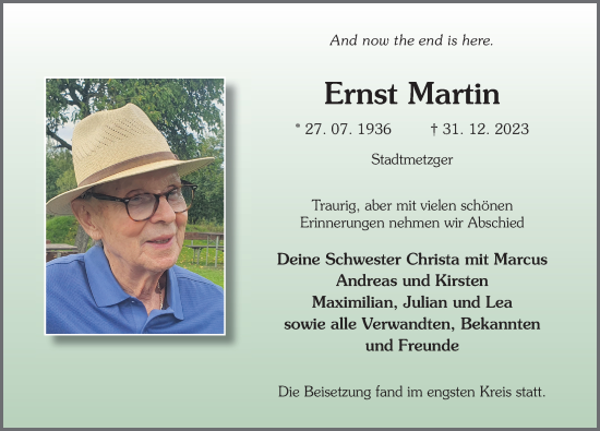 Traueranzeige von Ernst Martin von FZ