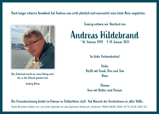 Traueranzeige von Andreas Hildebrand von Fuldaer Zeitung