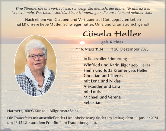 Traueranzeige von Giesela Heller von FZ