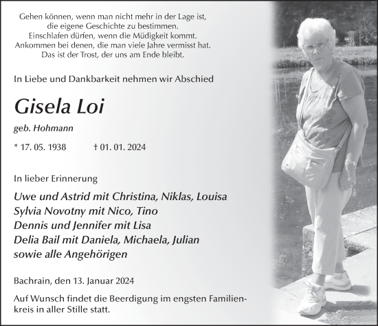 Traueranzeige von Gisela Loi von FZ