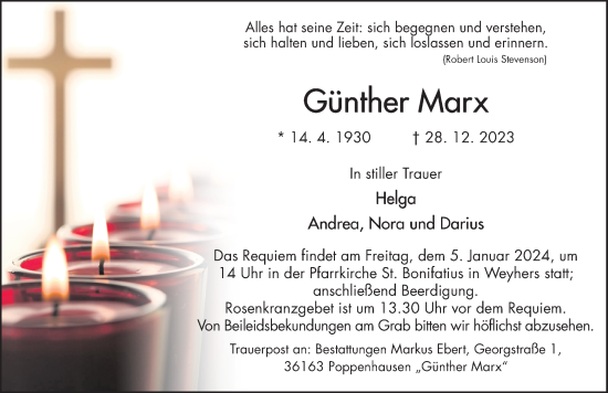 Traueranzeige von Günther Marx von FZ