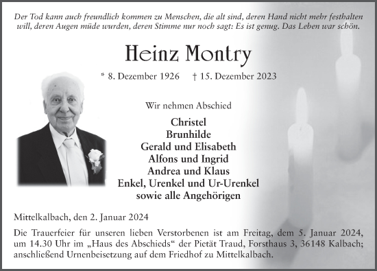 Traueranzeige von Heinz Montry von FZ