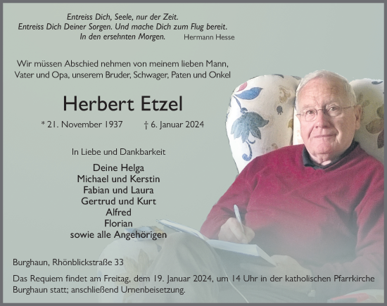 Traueranzeige von Herbert Etzel von FZ