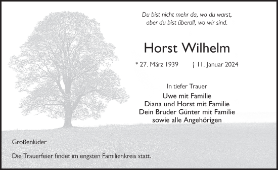 Traueranzeige von Horst Wilhelm von FZ