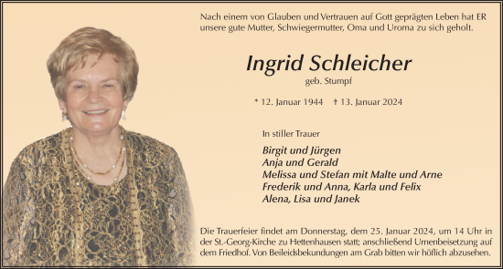 Traueranzeige von Ingrid Schleicher von FZ