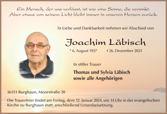 Traueranzeige von Joachim Läbisch von FZ
