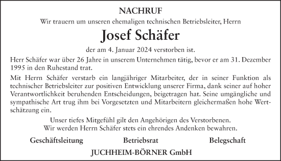 Traueranzeige von Josef Schäfer von FZ