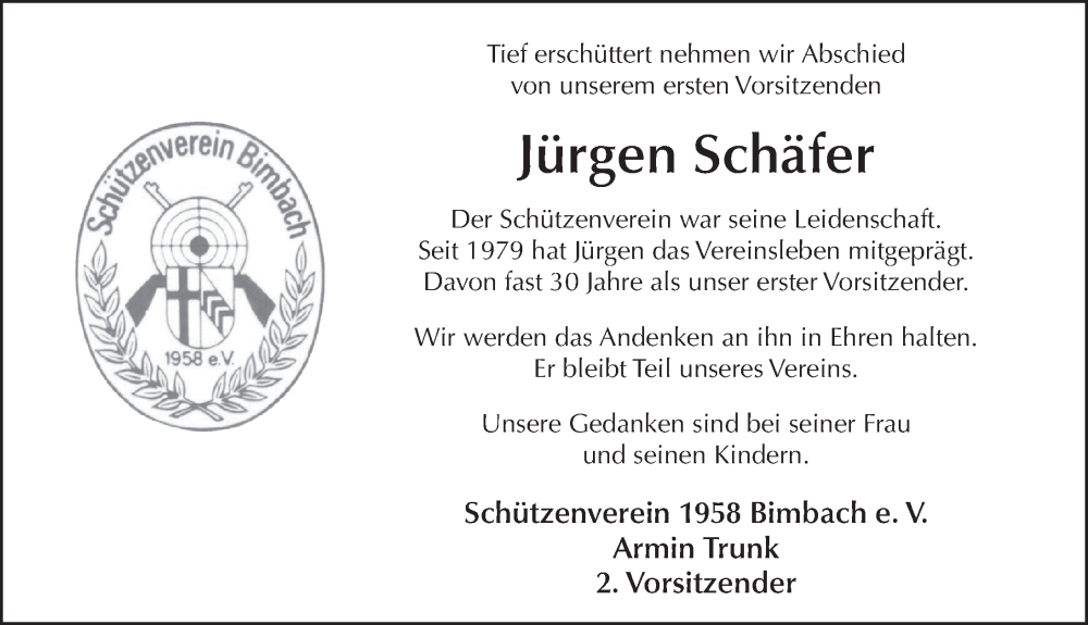  Traueranzeige für Jürgen Schäfer vom 12.01.2024 aus FZ