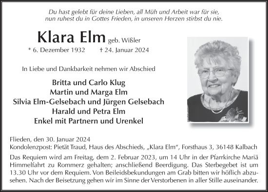 Traueranzeige von Klara Elm von FZ