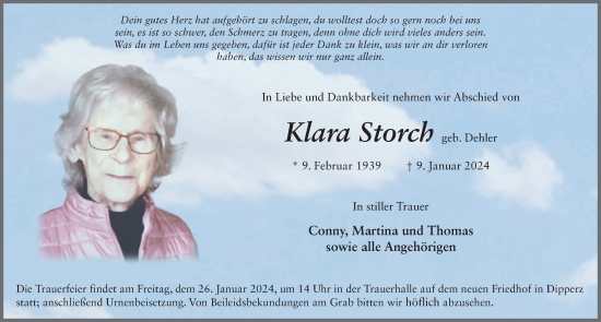 Traueranzeige von Klara Storch von FZ