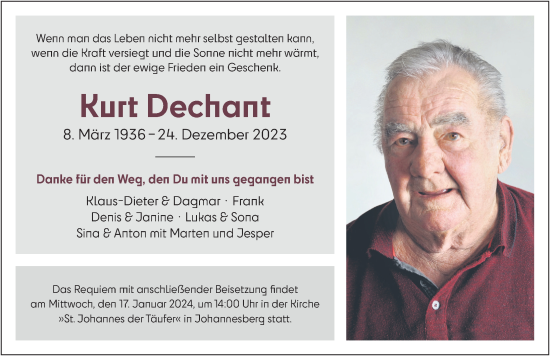 Traueranzeige von Kurt Dechant von FZ