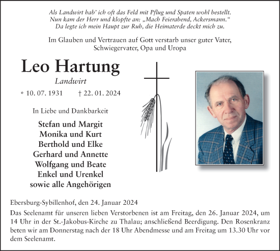 Traueranzeige von Leo Hartung von FZ