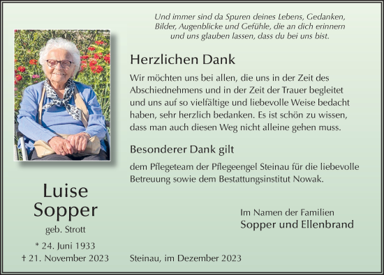 Traueranzeige von Luise Sopper von FZ