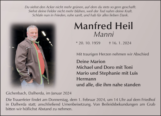 Traueranzeige von Manfred Heil von FZ