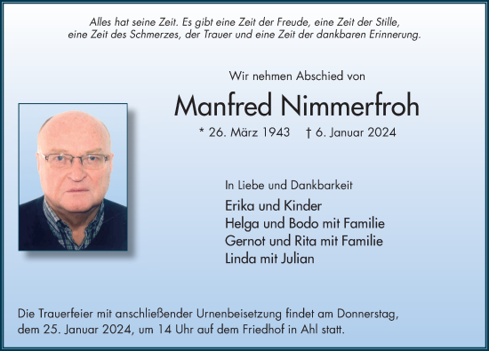 Traueranzeige von Manfred Nimmerfroh von FZ