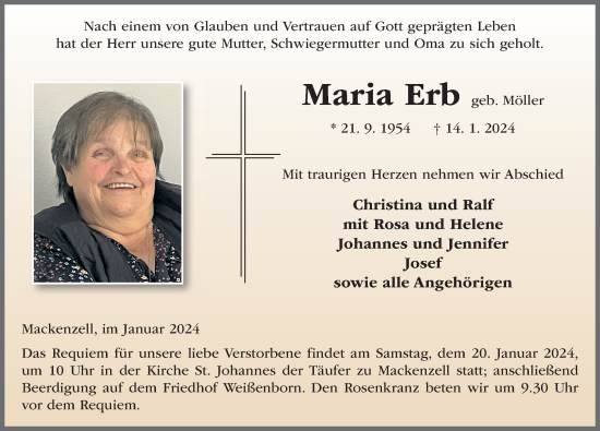 Traueranzeige von Maria Erb von FZ