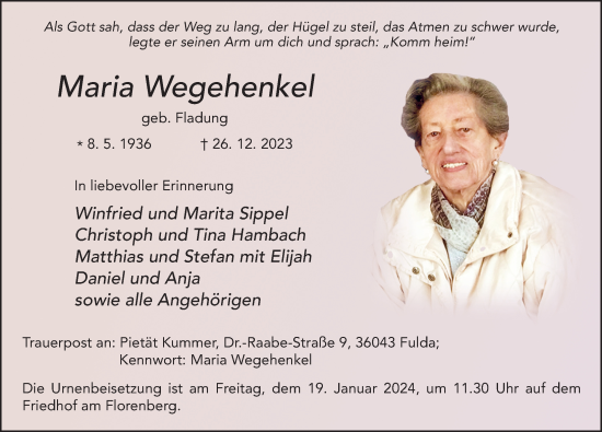 Traueranzeige von Maria Wegehenkel von FZ