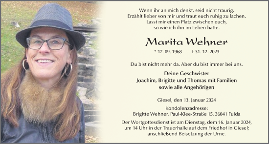 Traueranzeige von Marita Wehner von FZ