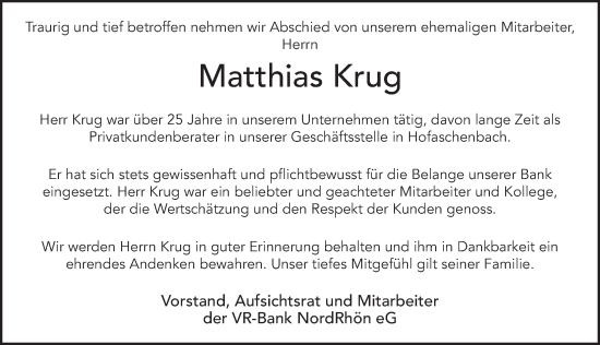 Traueranzeige von Matthias Krug von FZ