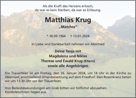Traueranzeige von Matthias Krug von FZ