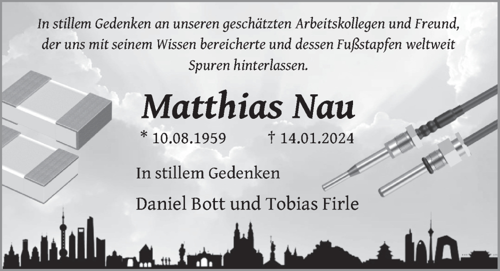 Traueranzeige für Matthias Nau vom 20.01.2024 aus FZ