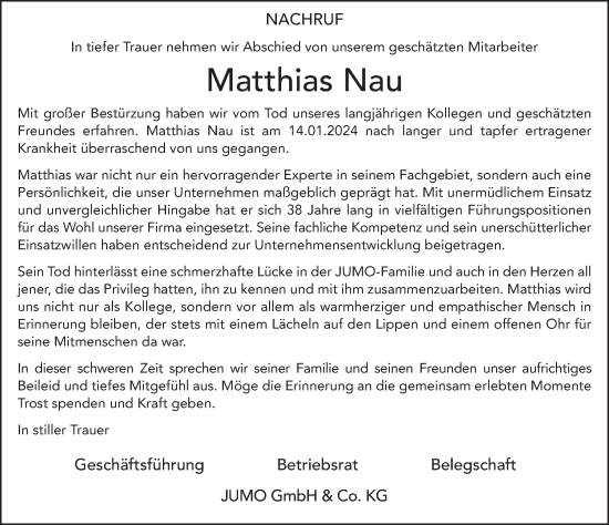 Traueranzeige von Matthias Nau von FZ