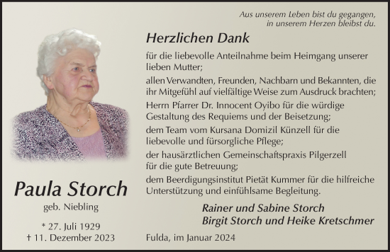 Traueranzeige von Paula Storch von FZ