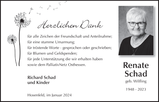 Traueranzeige von Renate Schad von FZ