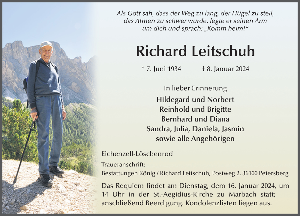  Traueranzeige für Richard Leitschuh vom 13.01.2024 aus FZ