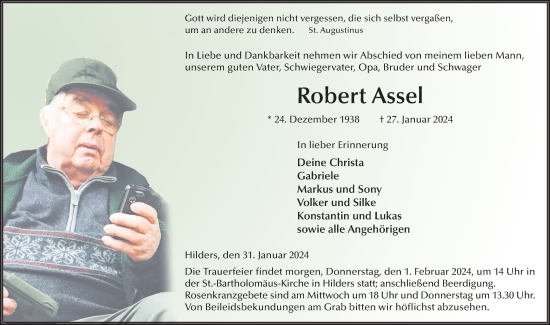 Traueranzeige von Robert Assel von FZ