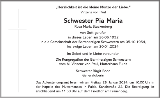 Traueranzeige von Rosa Maria Stuckenberg von FZ