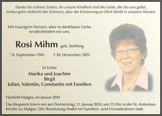 Traueranzeige von Rosi Mihm von FZ