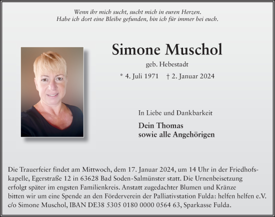 Traueranzeige von Simone Muschol von FZ