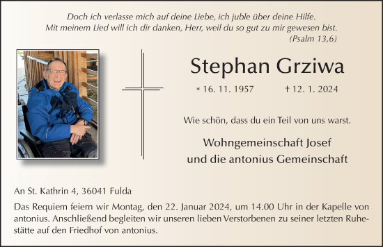 Traueranzeige von Stephan Grziwa von FZ