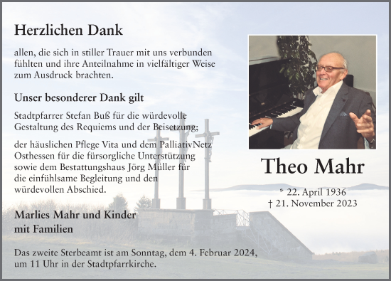 Traueranzeige von Theo Mahr von FZ