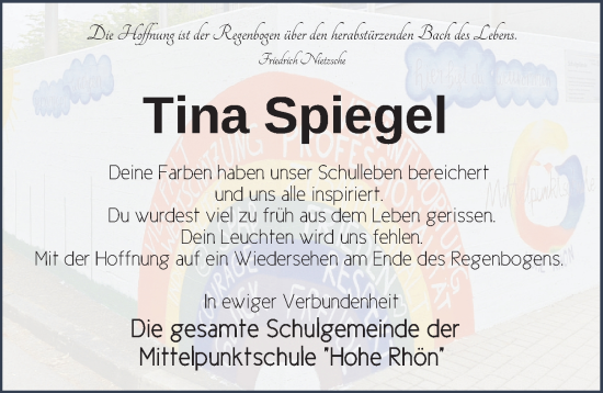 Traueranzeige von Tina Spiegel von FZ